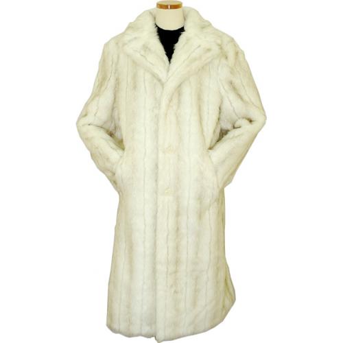 IL Canto White / Grey Faux Mink Fur Long Trench Coat